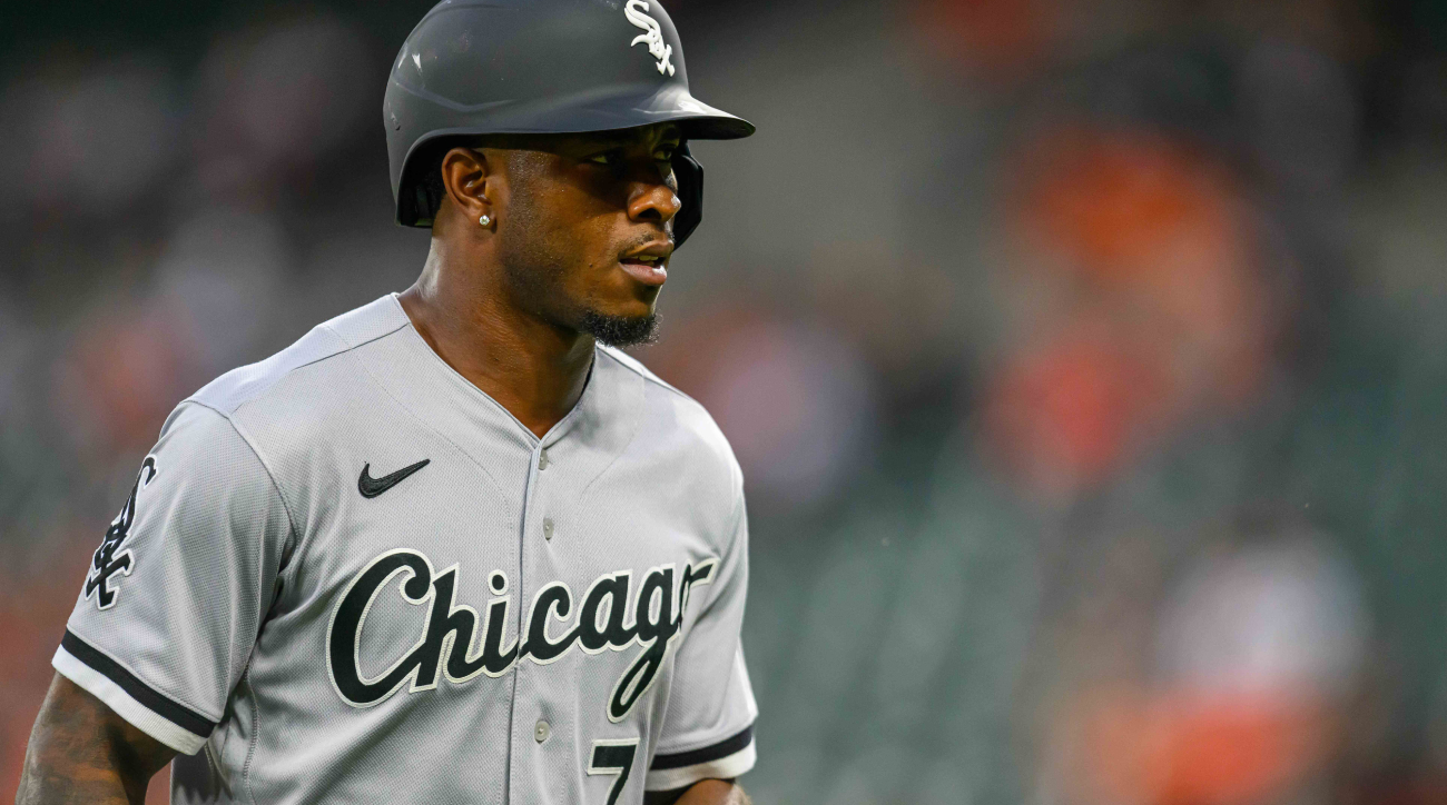 Aug 29, 2023; Baltimore, Maryland, USA; Chicago White Sox shortstop Tim Anderson (7) looks on during the first inning against the Baltimore Orioles at Oriole Park at Camden Yards. Mandatory Credit: Reggie Hildred-USA TODAY Sports  